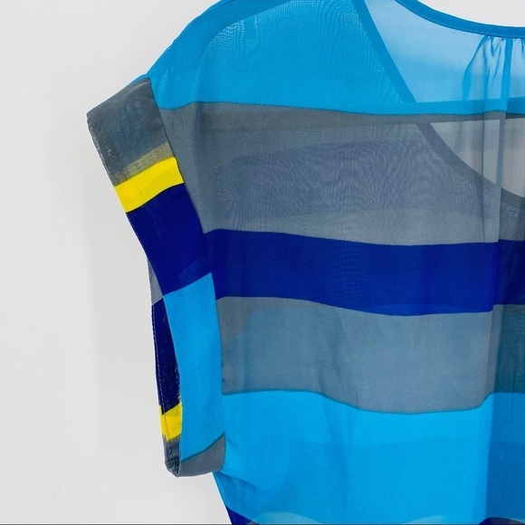 Daniel Rainn Sheer Striped Blue Scoop Neck Top S - Picture 7 of 16